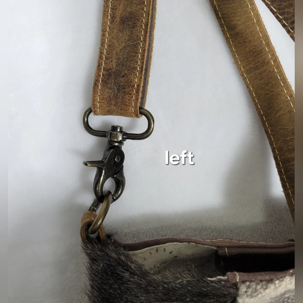 Myra EUC Ace Cowhide Canvas Messenger Bag Leather Straps Bohowestern Aztec Retro - Picture 12 of 16